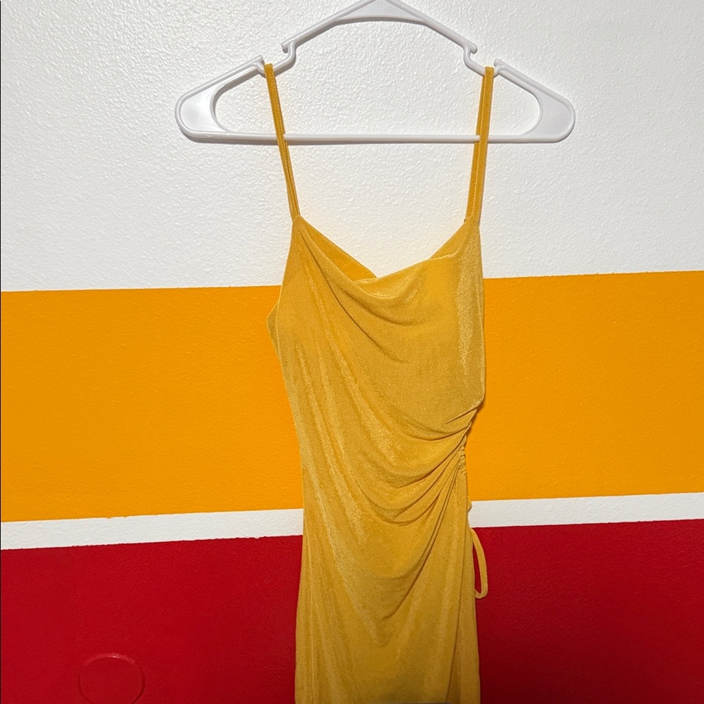 Elegant Yellow Draped Dress